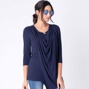 Seraphine Draped Navy Blue Maternity & Nursing Top size Medium